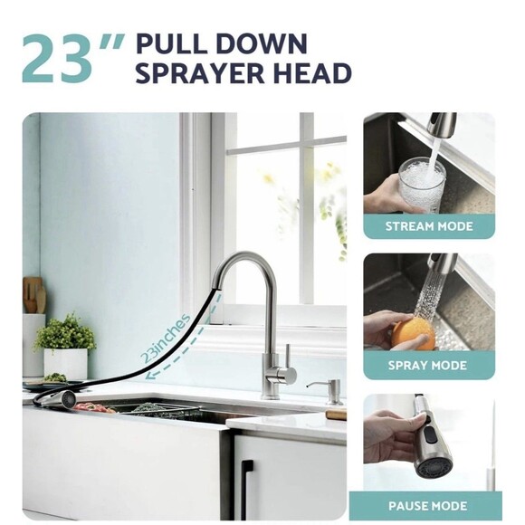 NEW Kicimpro Kitchen Faucet Pull Down Sprayer Single Handle Brushed Nickel - Picture 4 of 14